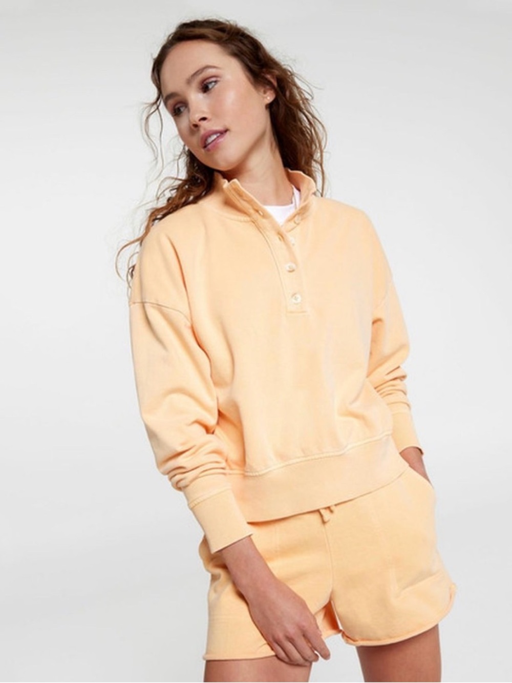 Women's yellow Button-Neck Pullover Sweatshirt